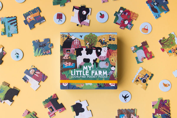 Londji Kinderpuzzel - Pocket Puzzel 24 stukken en observatiespel - My Little Farm - Voor kids vanaf 3 jaar - Verkrijgbaar bij Littlefashionaddict.com