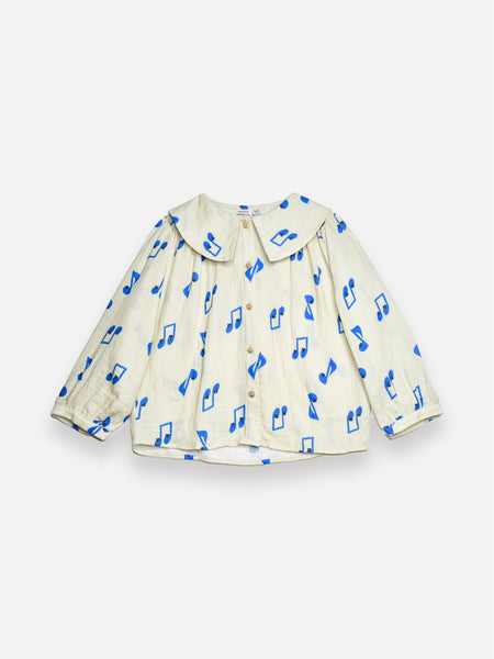 Littlefashionaddict.com - Maison Tadaboum - Carlota Shirt - Meisjesmode - Crème hemd met donkerblauwe muzieknoten - Beschikbaar vanaf 2 jaar tot en met 8 jaar bij Littlefashionaddict.com