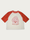 Littlefashionaddict.com - Maison Tadaboum - Dolly T-shirt - Voor jongens & meisjes - Vanille T-shirt met oranje mouwen en poedelprint - Beschikbaar vanaf 2 jaar tot en met 8 jaar bij Littlefashionaddict.com