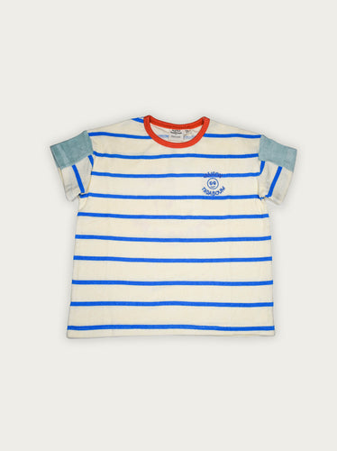 Littlefashionaddict.com - Maison Tadaboum - Olympe T-shirt - Voor jongens & meisjes - Vanille T-shirt met blauwe strepen - Beschikbaar vanaf 2 jaar tot en met 8 jaar bij Littlefashionaddict.com