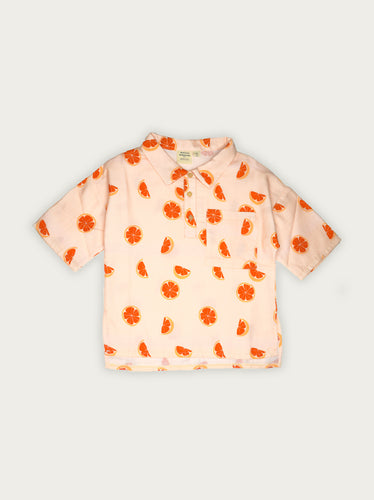 Littlefashionaddict.com - Maison Tadaboum - Paule Shirt - Voor jongens & meisjes - Lichtroos hemd met pompelmoezen - Beschikbaar vanaf 2 jaar tot en met 8 jaar bij Littlefashionaddict.com