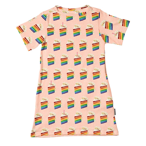 Snurk - Rainbow Cake T-shirt Dress Kids - Jurkje met korte mouwen - Beschikbaar vanaf maat 92 tot 164 - Verkrijgbaar bij Littlefashionaddict.com