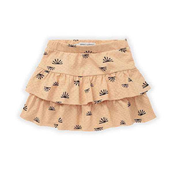 Little Fashion Addict - Sproet & Sprout – Pointelle Skirt Print Sunshine in het Soft Peach - Collectie: Camp Nowhere verkrijgbaar bij Littlefashionaddict.com