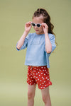 Little Fashion Addict - Sproet & Sprout – Ruffle Shorts tomato Print - Kleur: Tuscany Red - Short voor meisjes - Meisjesmode - Collectie: Tuscan Holiday at Nonna's - verkrijgbaar bij Littlefashionaddict.com