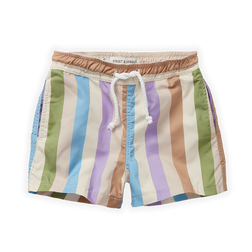 Little Fashion Addict - Sproet & Sprout – Swim Shorts block stripe - Kleur: Pear met kleurrijke strepen - Voor jongens - Jongensmode - Collectie: Tuscan Holiday at Nonna's - verkrijgbaar bij Littlefashionaddict.com