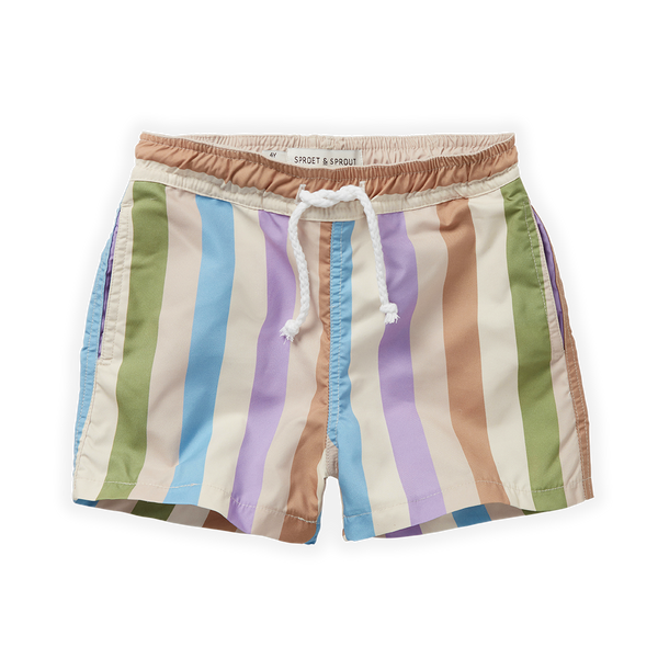 Little Fashion Addict - Sproet & Sprout – Swim Shorts block stripe - Kleur: Pear met kleurrijke strepen - Voor jongens - Jongensmode - Collectie: Tuscan Holiday at Nonna's - verkrijgbaar bij Littlefashionaddict.com