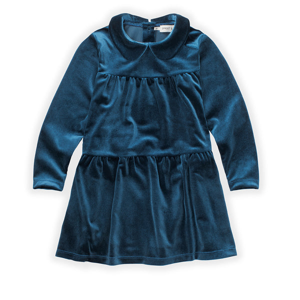 Sproet & Sprout - Collectie: The Quirky Bunch of Misfits – Dress Velvet Blue in het kleur Lake Blue - Verkrijgbaar bij Little Fashion Addict