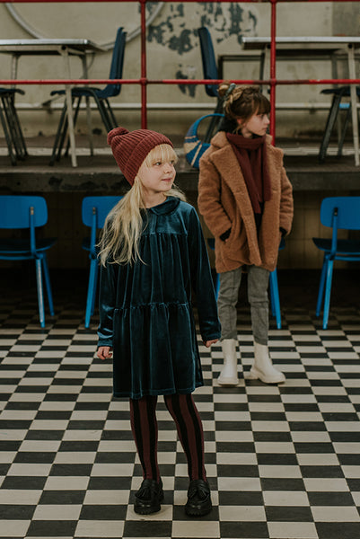 Sproet & Sprout - Collectie: The Quirky Bunch of Misfits – Dress Velvet Blue in het kleur Lake Blue - Verkrijgbaar bij Little Fashion Addict