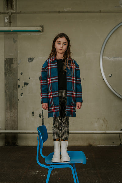 Sproet & Sprout - Collectie: The Quirky Bunch of Misfits – Coat Blue Check (Lake Blue) - Verkrijgbaar bij Little Fashion Addict