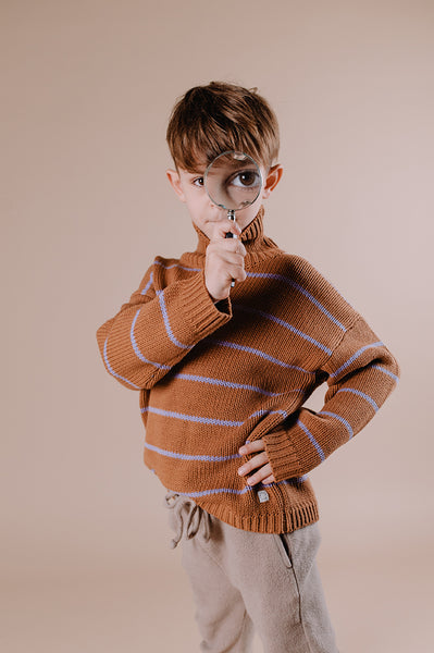 Littlefashionaddict - Sproet & Sprout - AW22 - Turtleneck sweater stripe - Kleur: Lion - Voor Jongens - Vanaf 4 tot 10 jaar in stock en verkrijgbaar bij Little Fashion Addict