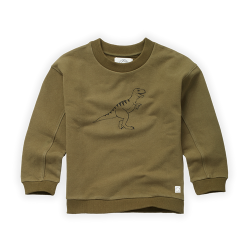 Littlefashionaddict - Sproet & Sprout - AW22 - Sweater met dino in het kaki - Voor jongens - Vanaf 4 tot 10 jaar in stock en verkrijgbaar bij Little Fashion Addict