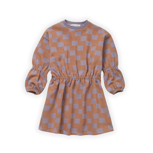 Littlefashionaddict - Sproet & Sprout - AW22 - Balloon Dress Block Print - Kleuren: Lion & Ice Purple - Voor meisjes - Vanaf 4 tot 10 jaar in stock en verkrijgbaar bij Little Fashion Addict