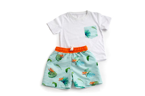 Little Fashion Addict - Meia Pata - T-shirt Tropical past bij de zwemshort Tropical