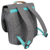 Grijze retro schooltas met turquoise accenten - littlefashionaddict.com