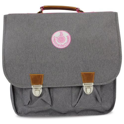 Grijze retro schooltas met roze accenten - littlefashionaddict.com